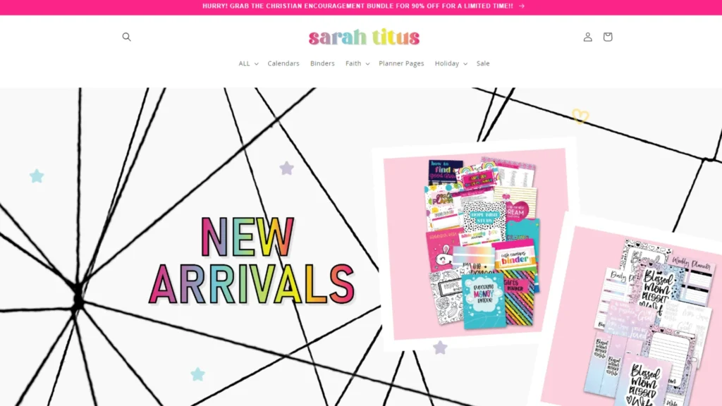 a screenshot of Sarah Titus's website showing what she sells and how it looks like