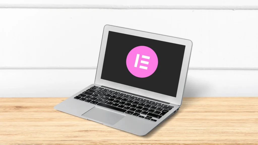 an image that shows elementor logo on a laptop