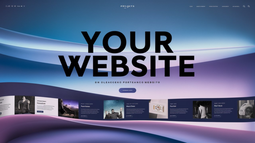 A sleek and modern freelancer's portfolio website showcasing the title Your Website in bold, dramatic letters. The background features a soothing gradient of blues and purples, which gradually fad