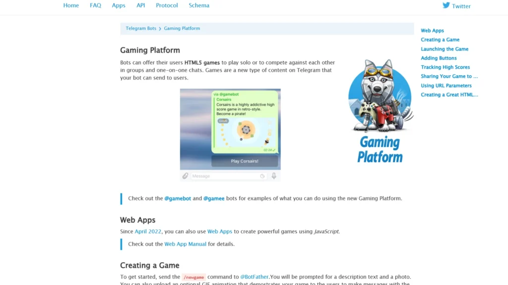 Telegram gaming website screenshot