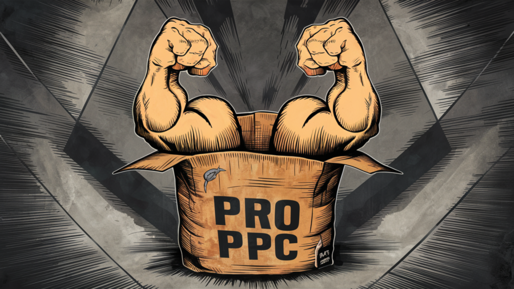 An intriguing and dynamic illustration of a package labeled PRO PPC, with a pair of strong, muscular hands emerging from inside it. The hands are flexing their muscles and displaying impressive bi